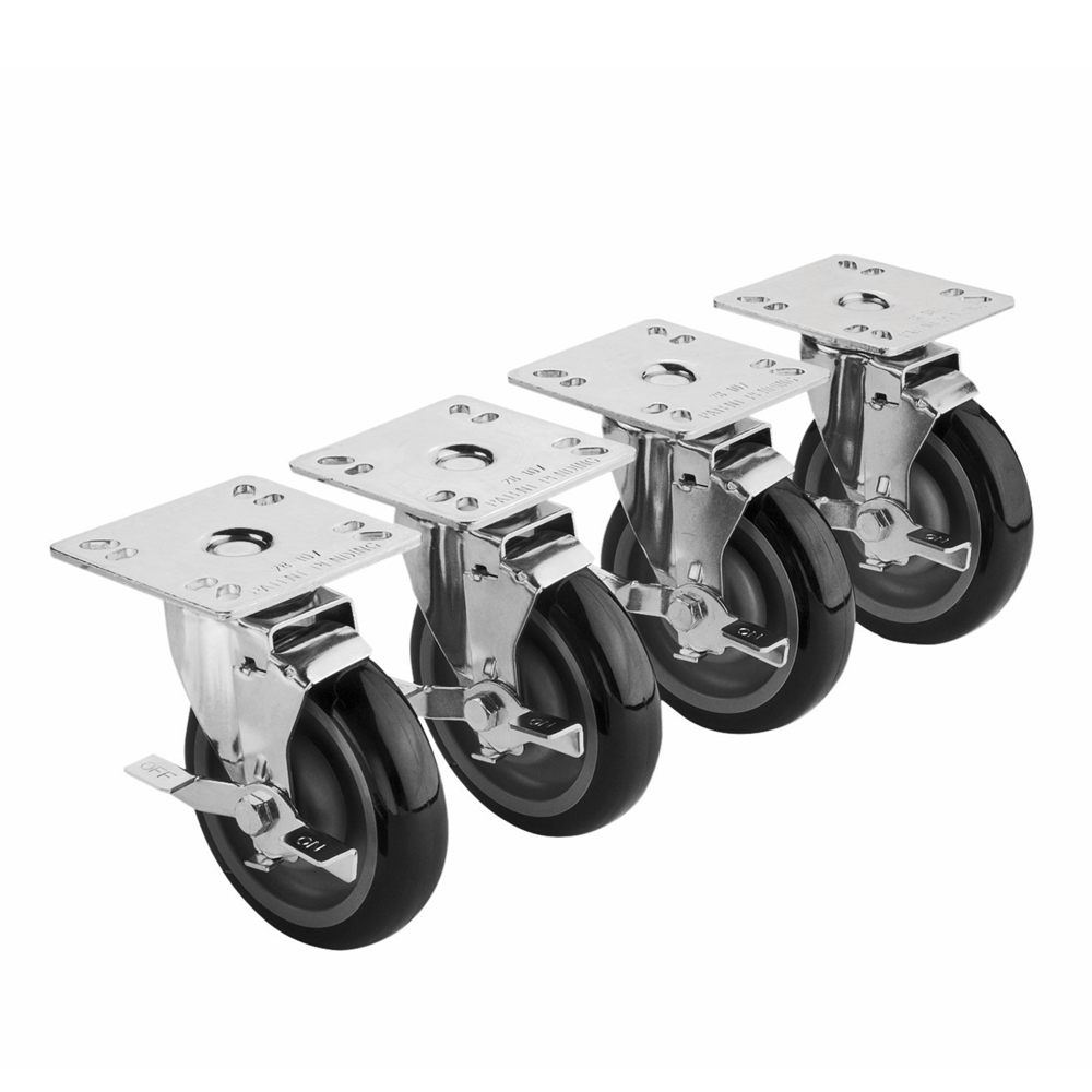 Krowne 28-111S 4 Piece Universal Plate Caster Set with 5 Inch Wheel, 3.5 x 3.5 Inch | Denson CFE