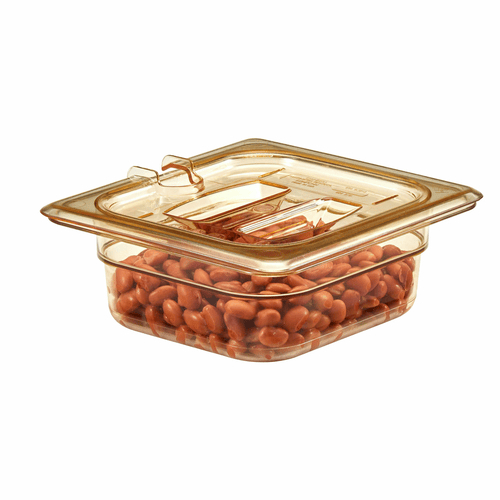 Cambro 60HPCHN150 1/6 Size Amber High Heat H Pan Flat Lid | With Handles & Utensil Notch | Denson CFE