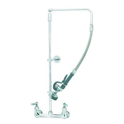 T&S Brass B-0131-B 8" Center Wall-Mounted Pre-Rinse Unit with 6" Wall Bracket, Overhead Swivel Arm and 20" Flexible Hose - 1.15 GPM