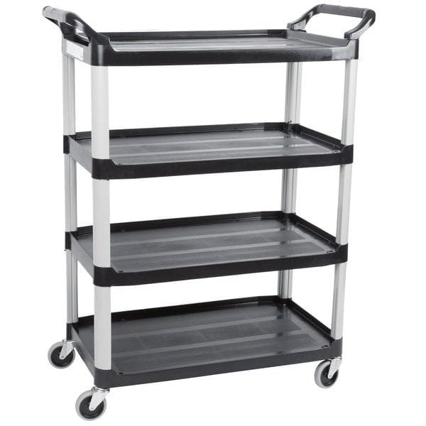 Rubbermaid FG409600BLA 4 Level Polymer Utility Cart with 300 lb Capacity, Raised Ledges | Denson CFE