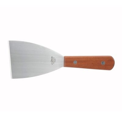Winco TN526 Scraper with Wooden Handle and Stainless Steel Blade 4-3/8 x 3 inches | Denson CFE