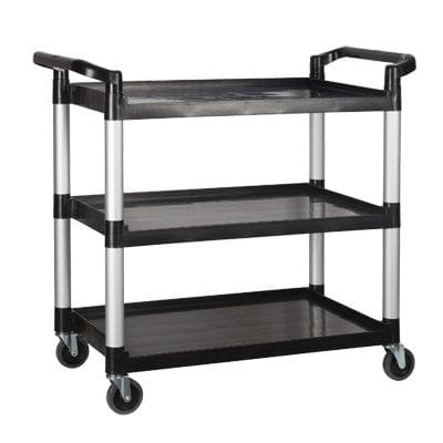 Winco UC-3019K Versatile Black 3-Tier Plastic Utility Cart 400 lb Capacity | Denson CFE