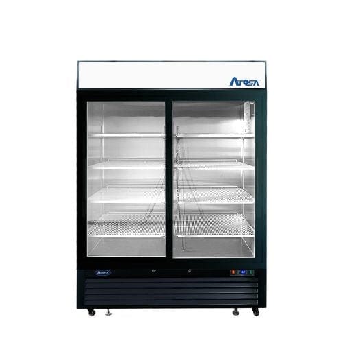 Atosa Catering Equipment Merchandising and Display Refrigeration Each Atosa MCF8727GR Black Exterior 2-Sliding Glass Door Merchandiser Refrigerator 81"