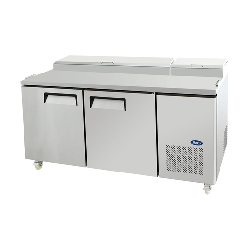 Atosa Catering Equipment Refrigerated Prep Tables Each Atosa MPF8202GR Refrigerated Pizza Prep Table, Two-Section, 67"W x 33-1/10"D x 44"H | Denson CFE