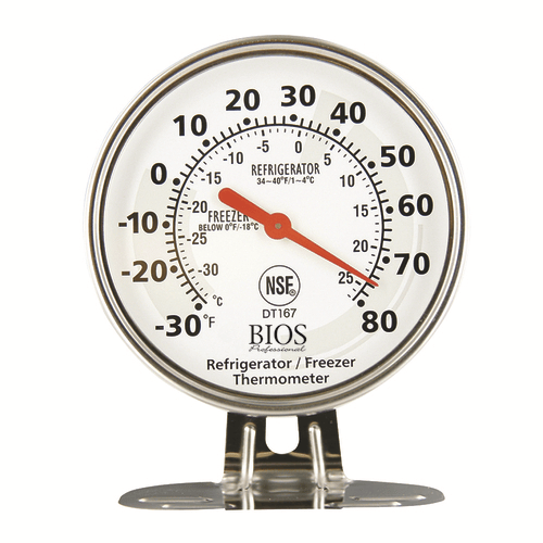 BIOS Professional Kitchen Tools Each BIOS Professional DT167 Dial Fridge Freezer Thermometer 3 Inch Large Easy to Read Stainless Steel Temperature Range -30°F to 80°F | Denson CFE