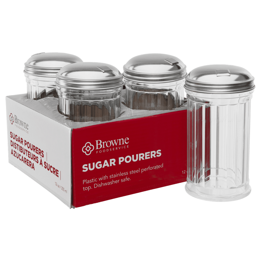 Browne Canada Foodservice Condiments Etc Set Browne 575231 Sugar Pourer Side-Flap 12oz 355ml Plastic with Stainless Steel Top Set of 4 | Denson CFE
