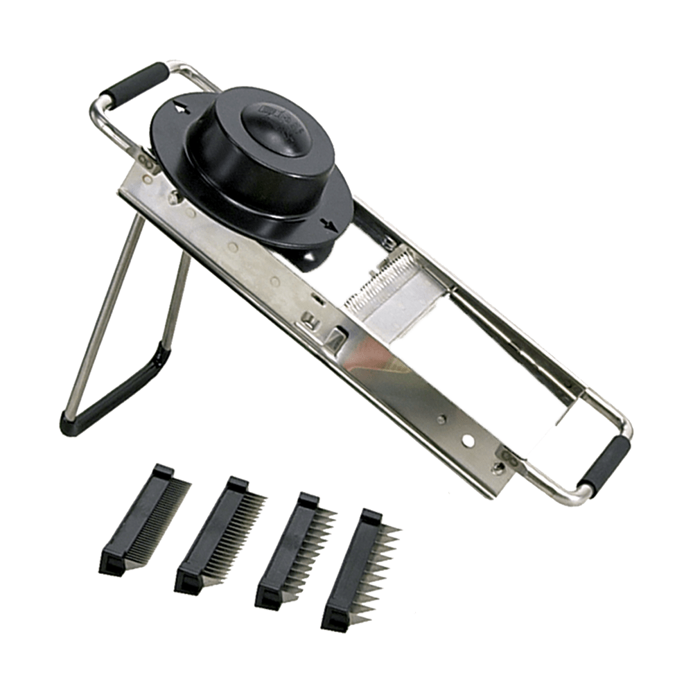 Browne Canada Foodservice Dice, Slice, Shred Each Browne 5715000 CHEF Mandoline Vegetable Slicer with 4 Blades & Stand | Denson CFE