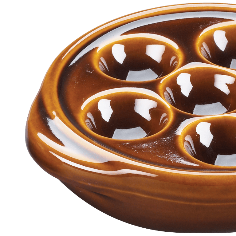 Browne Canada Foodservice Dinnerware Each / Stoneware / Brown Browne 744046 5 3/10" Round Escargot Plate - 6 Holes, Ceramic, Brown | Denson CFE
