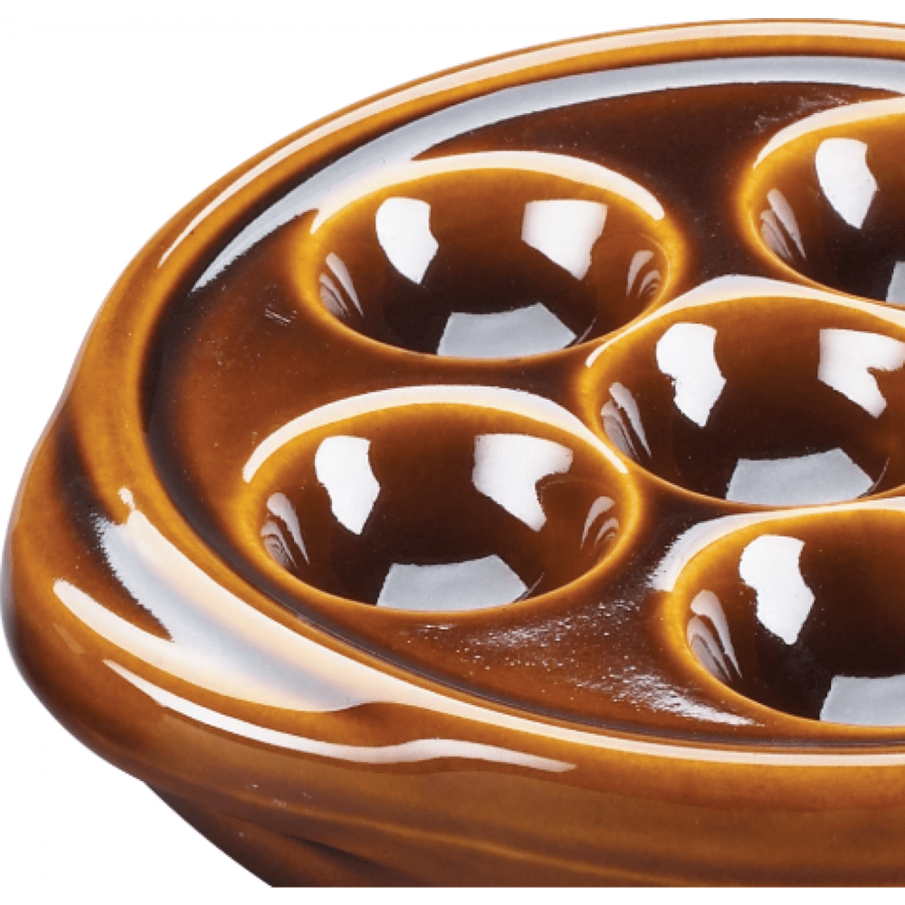 Browne Canada Foodservice Dinnerware Each / Stoneware / Brown Browne 744046 5 3/10" Round Escargot Plate - 6 Holes, Ceramic, Brown | Denson CFE