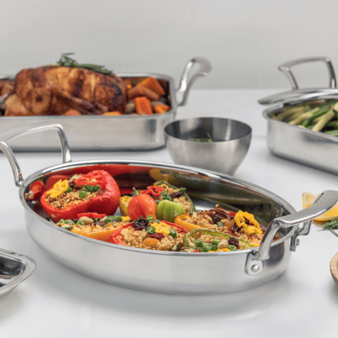 Browne Canada Foodservice Smallwares Each Browne 5724177 THERMALLOY Roast Pan Oval Stainless Steel 2.6qt / 2.45L - 12" x 10.4" x 2" | Denson CFE