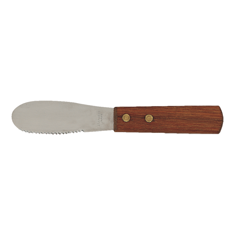 Browne Canada Foodservice Smallwares Each Browne 574312 Sandwich Spreader with Wood Handle - 7-3/8" Overall Length, Serrated Stainless Steel Blade | Denson CFE