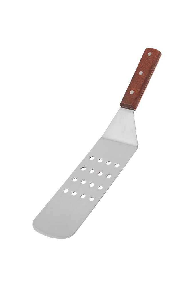 Browne Canada Foodservice Smallwares Each Browne 574314P 8" Stainless Steel Perforated Turner with Hardwood Handle - 14.5" Overall Length | Denson CFE