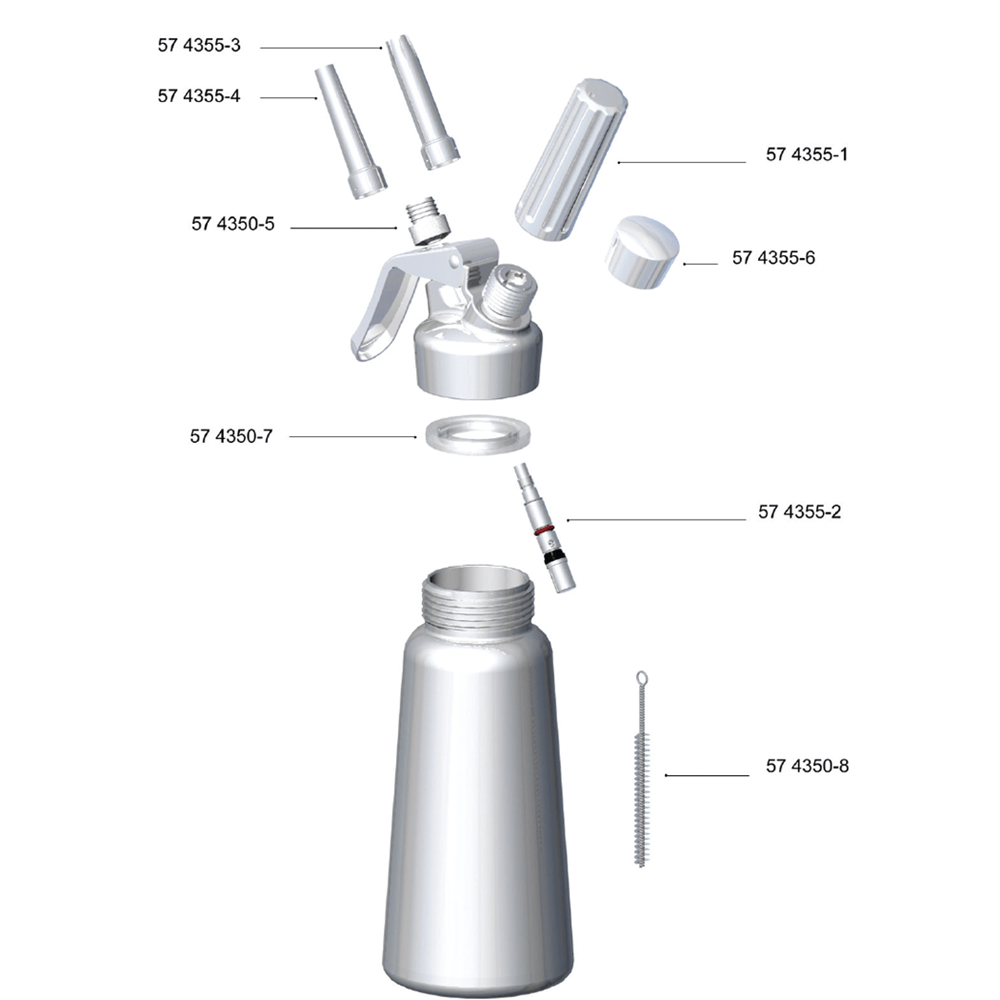 Browne Canada Foodservice Smallwares Each Browne 574355-10 MOSA Cream Whipper Bottle Only for One Pint Stainless Steel Whipper 574355 | Denson CFE