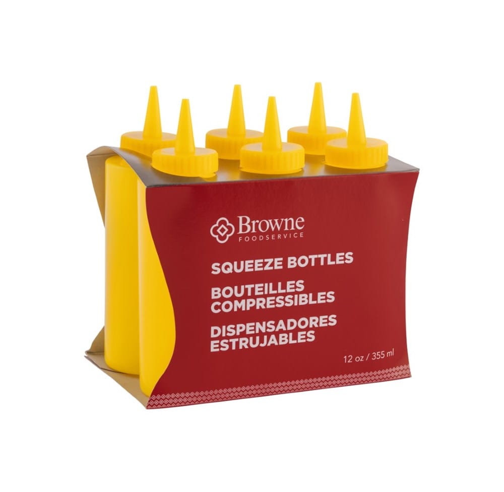 Browne Canada Foodservice Tabletop & Serving Set / Yellow Browne 57801217 Squeeze Bottle 12 Ounce 355 Milliliters Yellow Set of 6 | Denson CFE