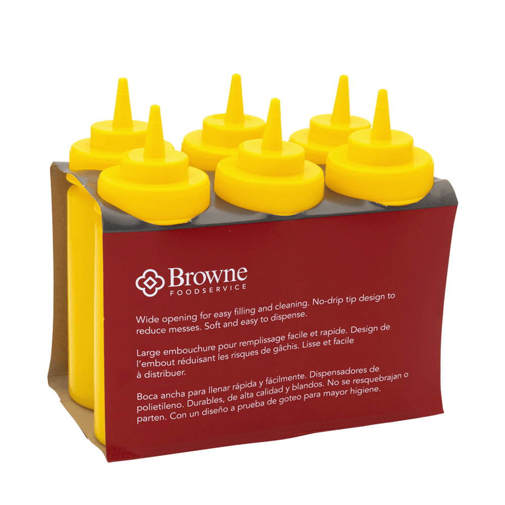 Browne Canada Foodservice Tabletop & Serving Set / Yellow Browne 57801717 Wide Mouth Squeeze Bottle 16 Ounce 473 Milliliters Yellow Set of 6 | Denson CFE