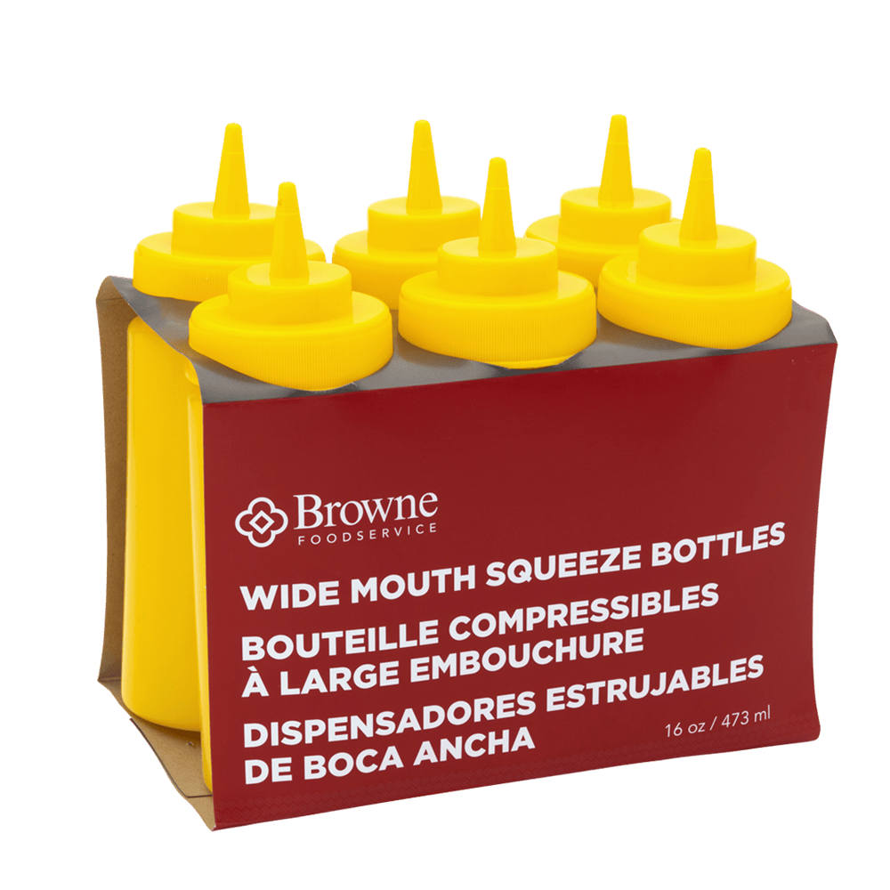 Browne Canada Foodservice Tabletop & Serving Set / Yellow Browne 57801717 Wide Mouth Squeeze Bottle 16 Ounce 473 Milliliters Yellow Set of 6 | Denson CFE