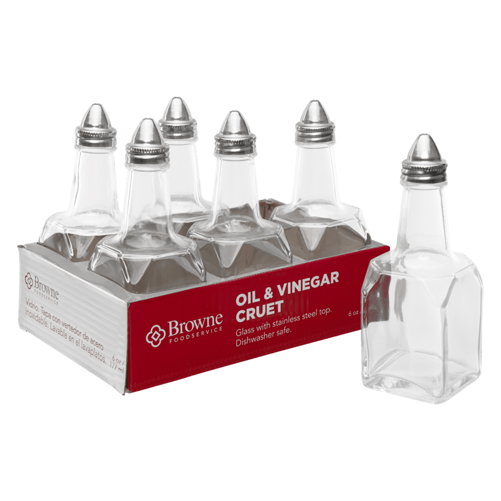 Browne Canada Foodservice Unclassified Set Browne 575226 Cruet 6oz 177ml Glass with Stainless Steel Top Set of 6 | Denson CFE