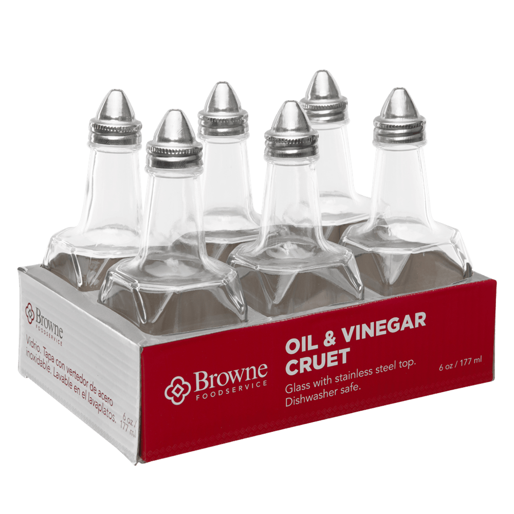 Browne Canada Foodservice Unclassified Set Browne 575226 Cruet 6oz 177ml Glass with Stainless Steel Top Set of 6 | Denson CFE