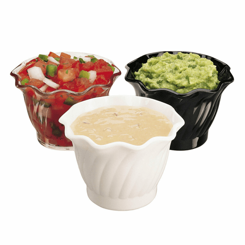 Cambro Dinnerware Each / Polycarbonate / White Cambro SRB5CW135 Clear 5 oz. Camwear Polycarbonate Swirl Bowl - Case of 24 | Denson CFE