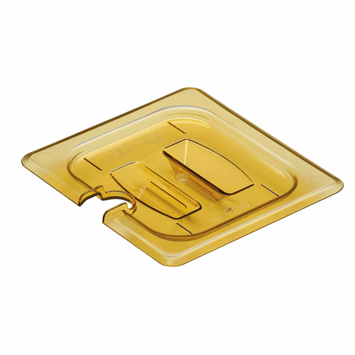 Cambro Food Pans Each / Amber Cambro 60HPCHN150 High Heat H-Pan Cover – 1/6 Size, Amber Polyetherimide, Notched with Handle | Denson CFE