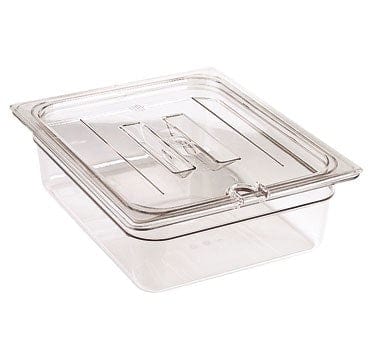 Cambro Food Pans Each / Polycarbonate / Clear Cambro 20CWCHN135 1/2 Size Clear Polycarbonate Camwear Food Pan Lid w/ Handles & Utensil Notch