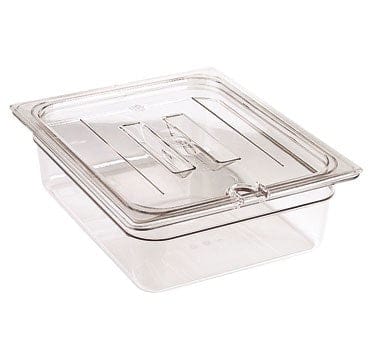 Cambro Food Pans Each / Polycarbonate / Clear Cambro 20CWCHN135 1/2 Size Clear Polycarbonate Camwear Food Pan Lid w/ Handles & Utensil Notch | Denson CFE