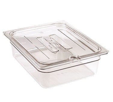 Cambro Food Pans Each / Polycarbonate / Clear Cambro 40CWCHN135 1/4 Size Clear Polycarbonate Camwear Food Pan Lid w/ Handles & Utensil Notch | Denson CFE