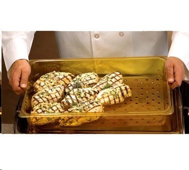 Cambro Smallwares Each / Clear Cambro 25CLRCW135 Camwear Colander, 10-7/16" x 12-3/4" x 5" Deep, Fits 1/2 Size Food Pans