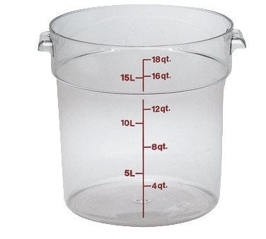 Cambro Storage & Transport Each / Clear Cambro RFSCW18135 Camwear Round Storage Container, 18 qt., withstands temperature
