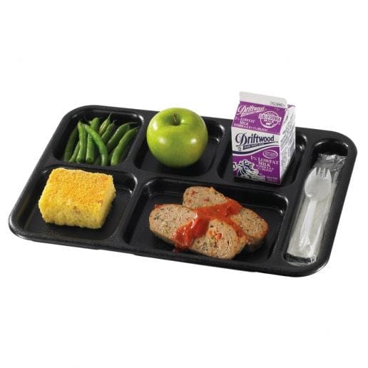Cambro Tabletop & Serving Each / Polycarbonate / Black Cambro 10146CW110 Black 10" x 14 1/2" 6-Compartment Rectangular Polycarbonate Camwear School Serving Tray | Denson CFE