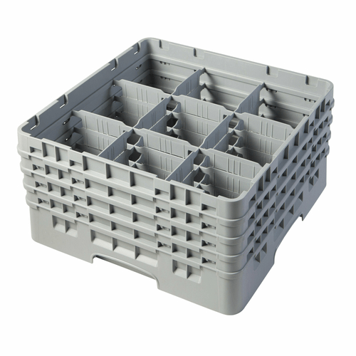 Cambro Unclassified Each / Soft Gray Cambro 9S800151 Camrack Glass Rack, with (4) soft gray extenders, full size, 19-3/4" x 19-3/4" x 10-1/2", (9) compartments, 5-7/8" max. dia., 8-1/2" max. height, soft gray, HACCP compliant, NSF