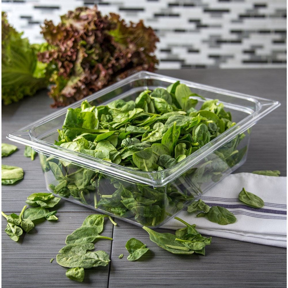 Carlisle Food Storage Containers Each Carlisle 10221B07 Clear Polycarbonate StorPlus Half Size 4" Deep 5.6 Qt Textured Food Pan