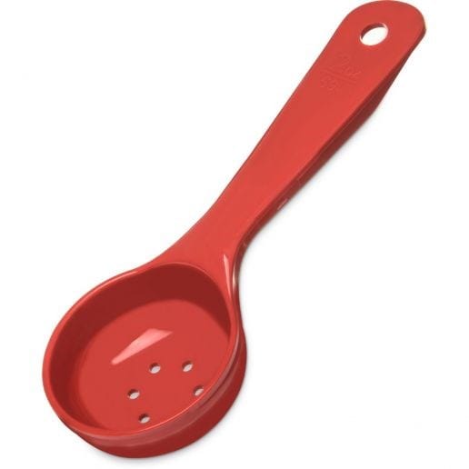 Carlisle Smallwares Each Carlisle 496205 Red Measure Miser 2 Ounce Perforated Portion Control Spoon | Denson CFE
