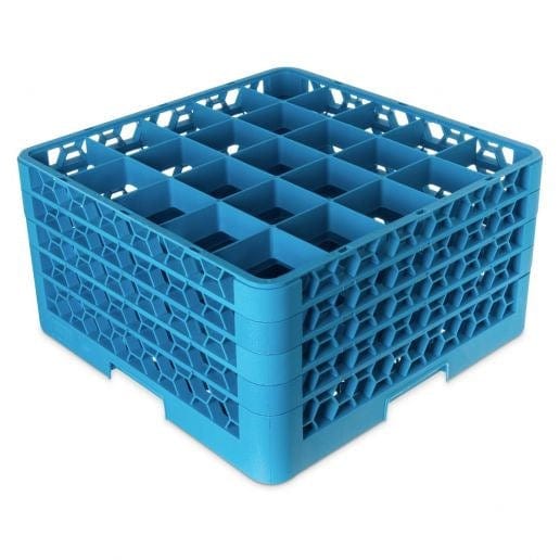 Carlisle Warewashing Each / Blue Carlisle RG25-414 Carlisle Blue OptiClean 25 Compartment Glass Rack with 4 Extenders | Denson CFE