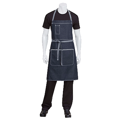 Chef Works Clothing & Textiles Each Bronx Bib Apron, 34#;L x 30#;W, reverse fabric ties with