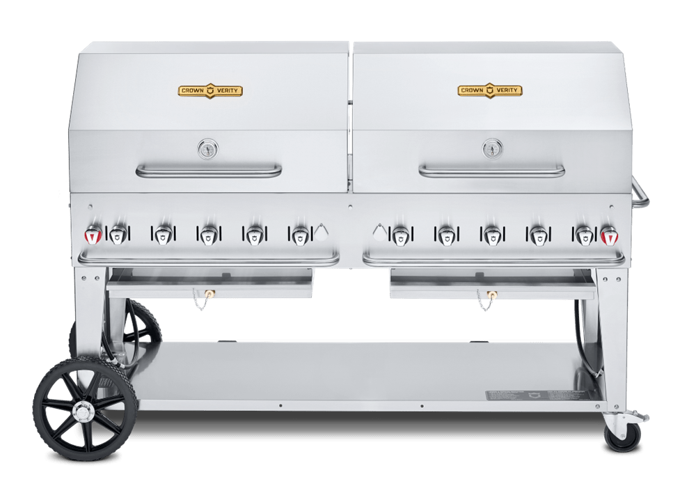 Crown Verity Canada Outdoor Cooking Equipment Each Crown Verity CV-MCB-72RDP 72? Natural Gas Mobile Outdoor Grill with 2 Roll Domes | Denson CFE