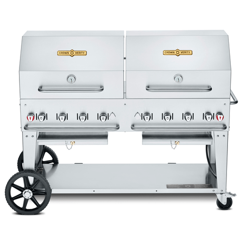 Crown Verity Canada Outdoor Cooking Equipment Each Crown Verity RCB-60RDP 58" Pro Series Outdoor Mobile Outdoor Charbroiler, NG gas, 58" x 21" grill area, 8 burners
