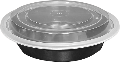 Denson CFE Disposables Case MC224RB-D Microwaveable Containers - 150 Sets, 7", 24oz, Round, Black Base with Clear Lids | Denson CFE