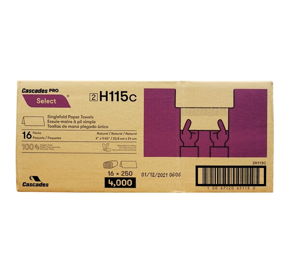 Denson CFE Essentials Case Cascades H115 Kraft Singlefold Towel Sheets, 250 Sheets/Pack, 16 Packs/Case | Denson CFE