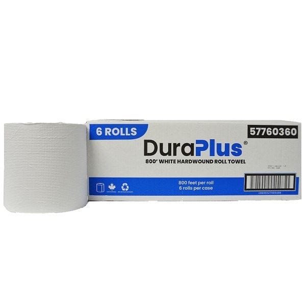Dura Plus Paper Product Case Dura Plus 57760360 Hardwound Virgin Paper Towel Rolls - White 1-Ply 800' (6/cs) | Denson CFE