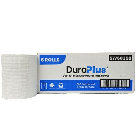 DuraPlus Disposables Case of 6 DuraPlus Hardwound Paper Towel - 7.8" x 600', White