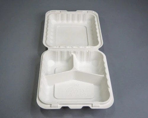 ECONO WHOLESALE Disposables 150 / Case EFCO2993-E Compostable Pebble Food Containers 9.125"x 8.81"x 3" 150 Pcs -3 Compartment Biodegradable Take Out Food Containers Microwave and Freezer Safe