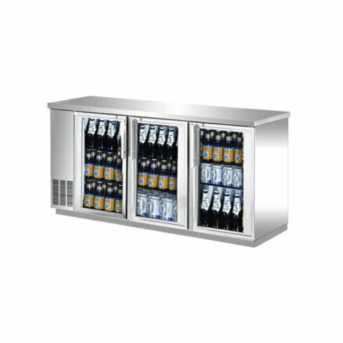 EFI Sales Ltd. Canada Bar Refrigeration Each EFI CBBSGD3-72CC 72" 3 Door Glass Stainless Back Bar Refrigerator | Denson CFE