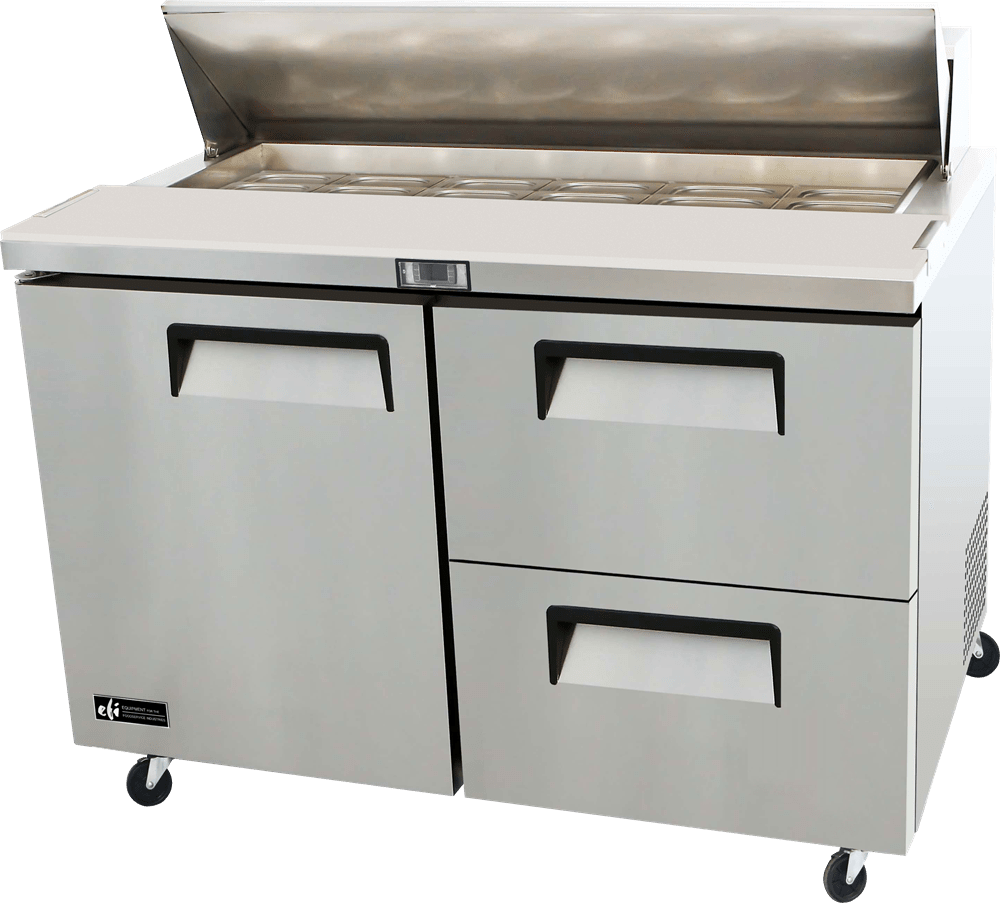 EFI Sales Ltd. Canada Refrigerated Prep Tables Each EFI Sales Ltd. Canada CSDW2-48VC 48? Sandwich Prep Refrigerator With 1 Door & 2 Drawers
