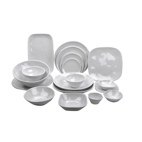 G.E.T. Enterprises Unclassified Dozen G.E.T. SB-5-AM-W Curved Square Bowl, 7 1/4 in Sq. x 3 1/4 in H., 40 oz., Viva, White W/ Black Trim - Melamine | Denson CFE