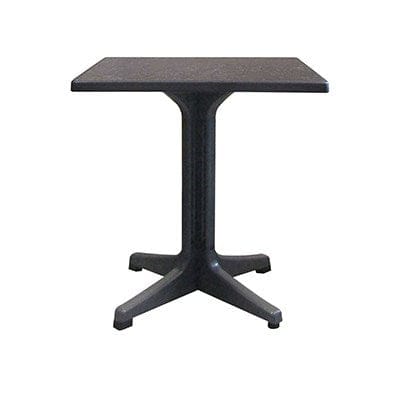 Grosfillex Unclassified Each Omega Table, 32" x 32", square, dining height, dark concrete tabletop with charcoal resin edge, scratch, abrasion, impact, weather, and UV resistant, designed for indoor/outdoor use, charcoal resin alpha base