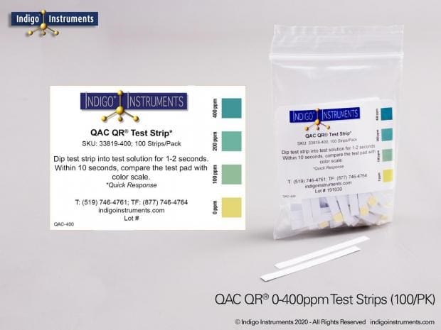 Indigo Instruments Essentials Each Indigo Instruments 33819-400 QAC QR Test Strips - 0-400 ppm Range, 100 Count | Denson CFE