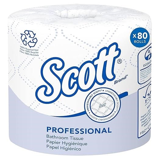 Kimberly-Clark Professional Disposables Case Scott Professional 100% Recycled Fiber Standard Roll Toilet Paper (13217), 2-Ply, White, Individually Wrapped Case of 80 | Denson CFE