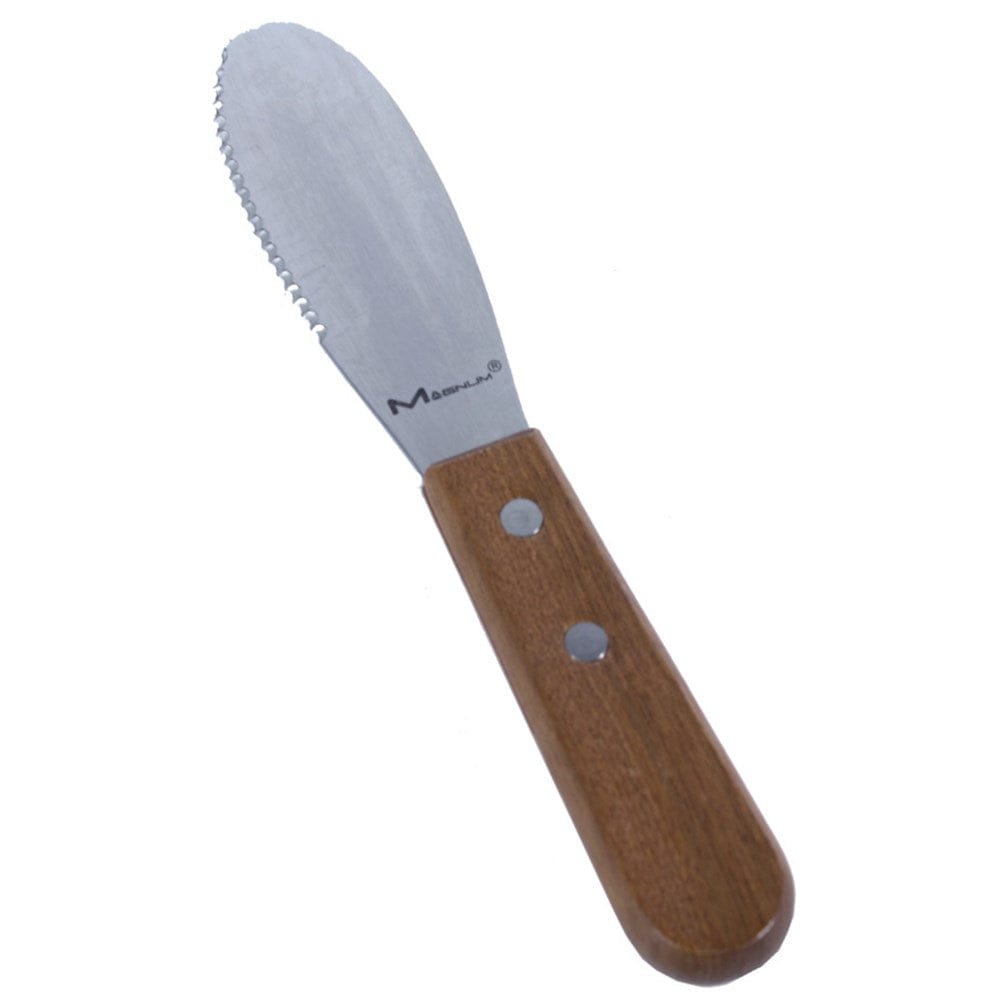 Magnum Smallwares Each Magnum MAG3025 Butter Spreader 3 5/8 Inch Stainless Steel Wood Handle | Denson CFE