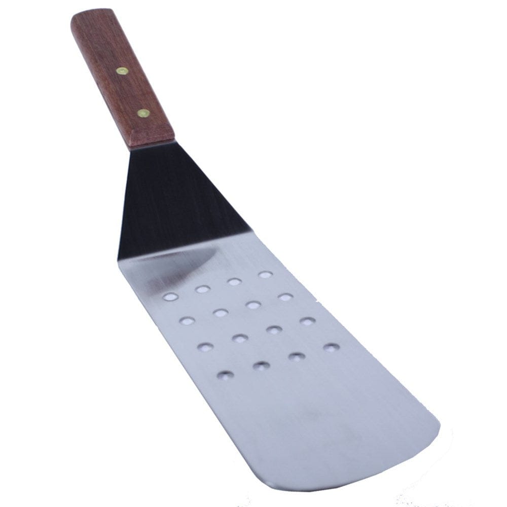 Magnum Smallwares Each Magnum MAG3029 Turner Flexible Perforated Stainless Steel 14.5 Inch Wood Handle | Denson CFE